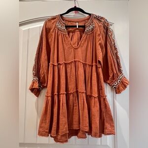 Free People Terracotta Embroidered Blouse